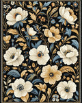 Cream Blue Gold Floral Garden Rug - Cutout View