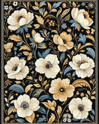 Cream Blue Gold Floral Garden Rug - Cutout View