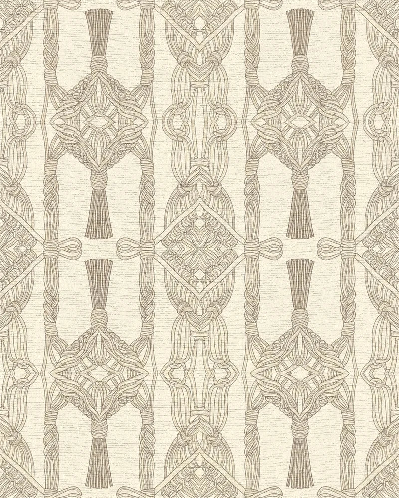 Cream Boho Macrame Diamond Medallion Rug - Cutout View