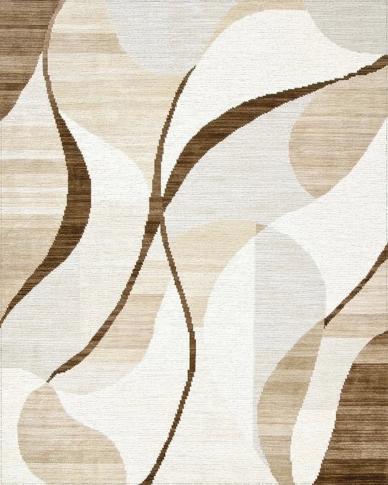 Cream Brown Abstract Swirl Rug - Cutout View