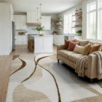 Cream Brown Abstract Swirl Rug - Living Room View