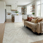 Cream Chevron Abstract Geometric Rug Living Room View