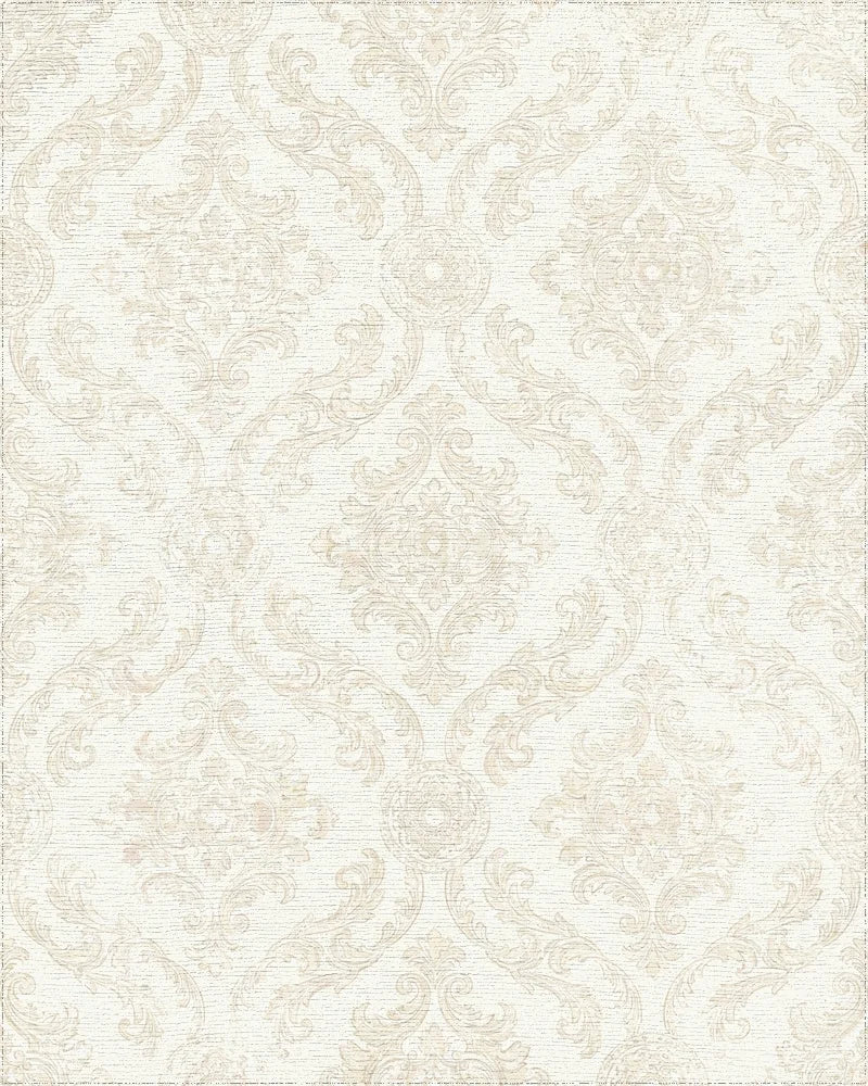 Cream Damask Acanthus Scroll Rug - Cutout View