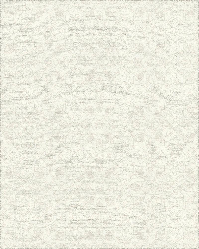 Cream Fish Vine Intertwined Floral Rug - Cutout View