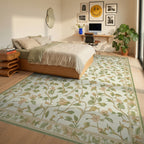 Cream Floral Garden Vine Rug - Bedroom View