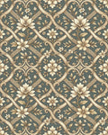 Cream Floral Lattice Damask Rug - Cutout View