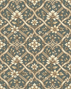 Cream Floral Lattice Damask Rug - Cutout View