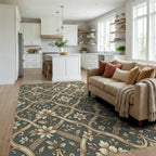 Cream Floral Lattice Damask Rug Living Room View