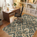 Cream Floral Lattice Damask Rug Office View