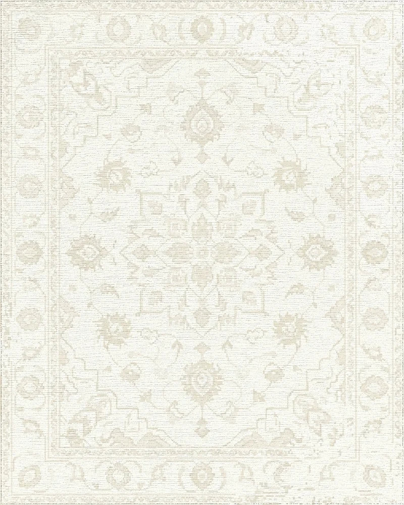 Cream Floral Medallion Traditional Rug - Cutout View