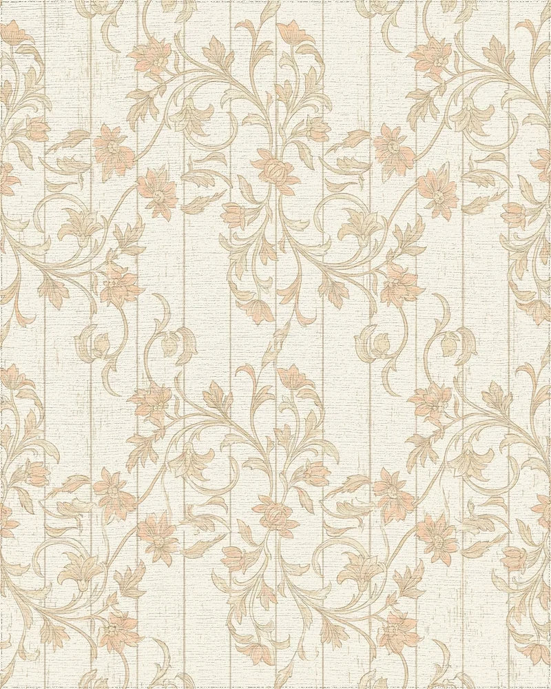 Cream Floral Vine Scroll Rug - Cutout View