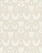 Cream Folk Art Birds Flowers Rug - Cutout View