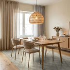 Cream Geometric Interlocking Lattice Rug Dining Room View