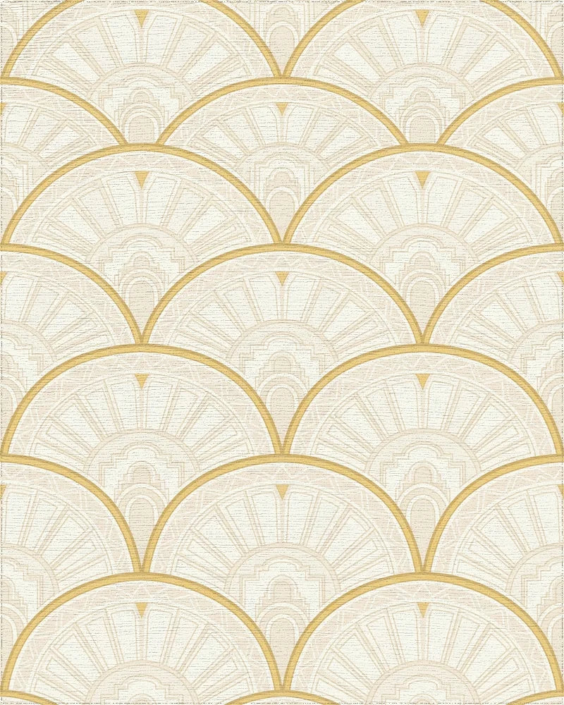 Cream Gold Fan Scale Geometric Rug - Cutout View