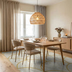 Cream Gold Fan Scale Geometric Rug Dining Room View