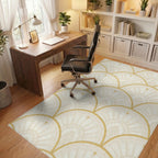 Cream Gold Fan Scale Geometric Rug Office View