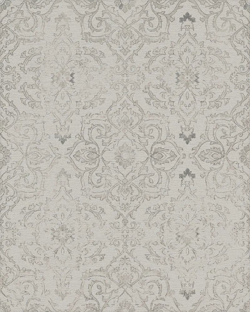 Cream Gray Vintage Damask Scroll Rug - Cutout View