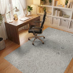 Cream Gray Vintage Damask Scroll Rug Office View