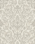 Cream Grey Ornate Damask Scroll Work Rug - Cutout View