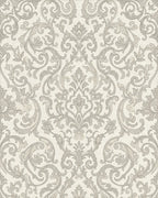 Cream Grey Ornate Damask Scroll Work Rug - Cutout View