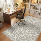Cream Grey Ornate Damask Scroll Work Rug Office View