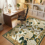 Cream Hydrangea with Gold Border Rug Office View