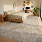 Cream Lace Floral Arrangement Rug Bedroom View