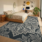 Cream Lace Floral Medallion Rug Bedroom View