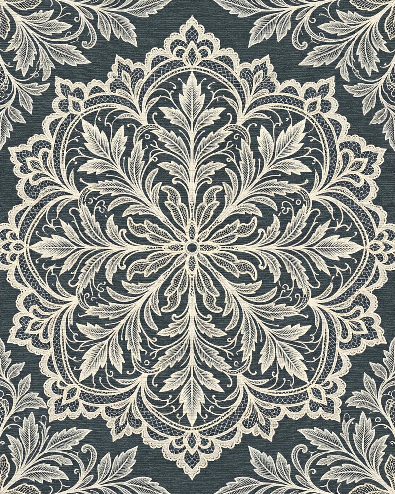 Cream Lace Floral Medallion Rug - Cutout View