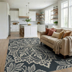 Cream Lace Floral Medallion Rug Living Room View