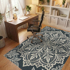 Cream Lace Floral Medallion Rug Office View