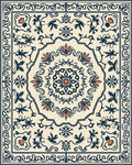 Cream Navy Coral Floral Medallion Rug - Cutout View