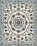 Cream Navy Coral Floral Medallion Rug - Cutout View