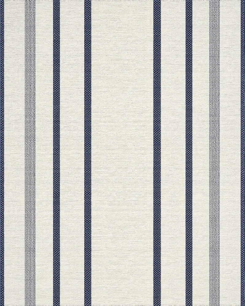 Cream Navy Stripe Ticking Rug - Cutout View