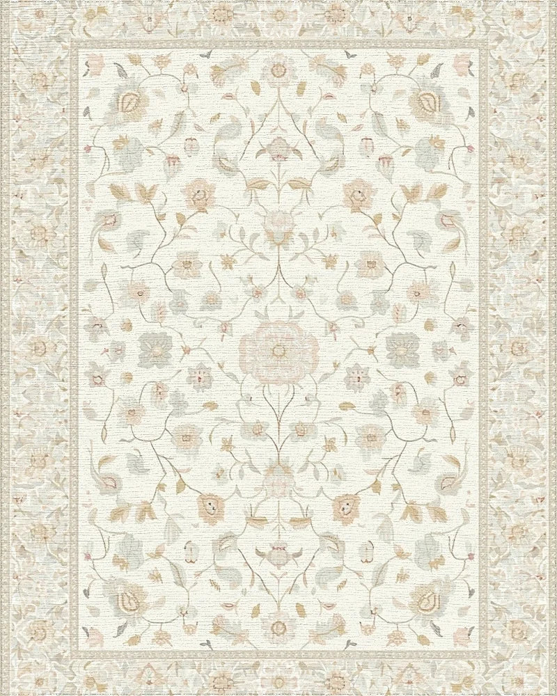 Cream Pastel Floral Garden Medallion Rug - Cutout View