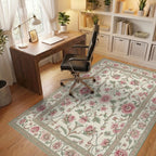 Cream Pink Floral Garden Border Rug - Office View