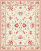 Cream Pink Floral Medallion Border Rug - Cutout View