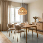 Creamy horizontal banded abstract Rug Dining Room View