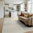 Creamy horizontal banded abstract Rug Living Room View