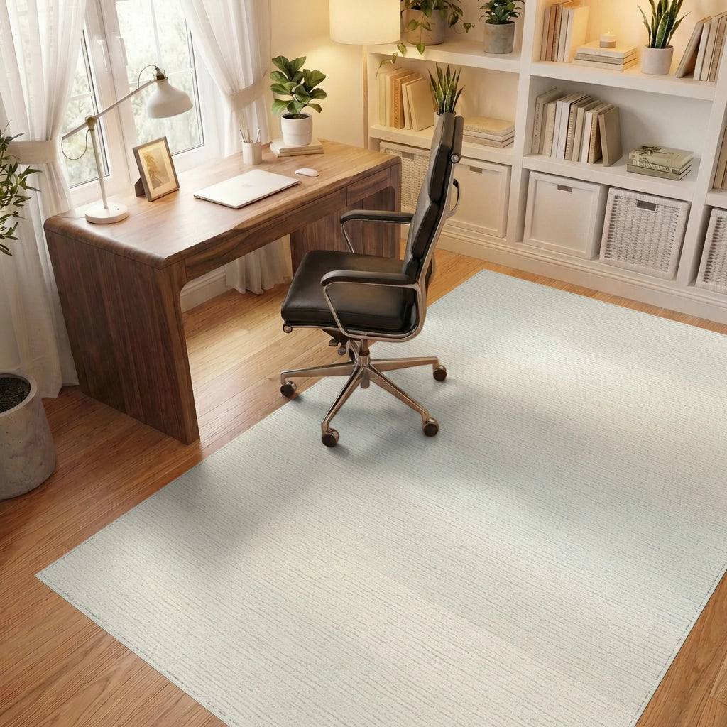 Creamy horizontal banded abstract Rug Office View