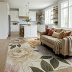 Creamy Taupe Lush Floral Garden Rug Living Room View