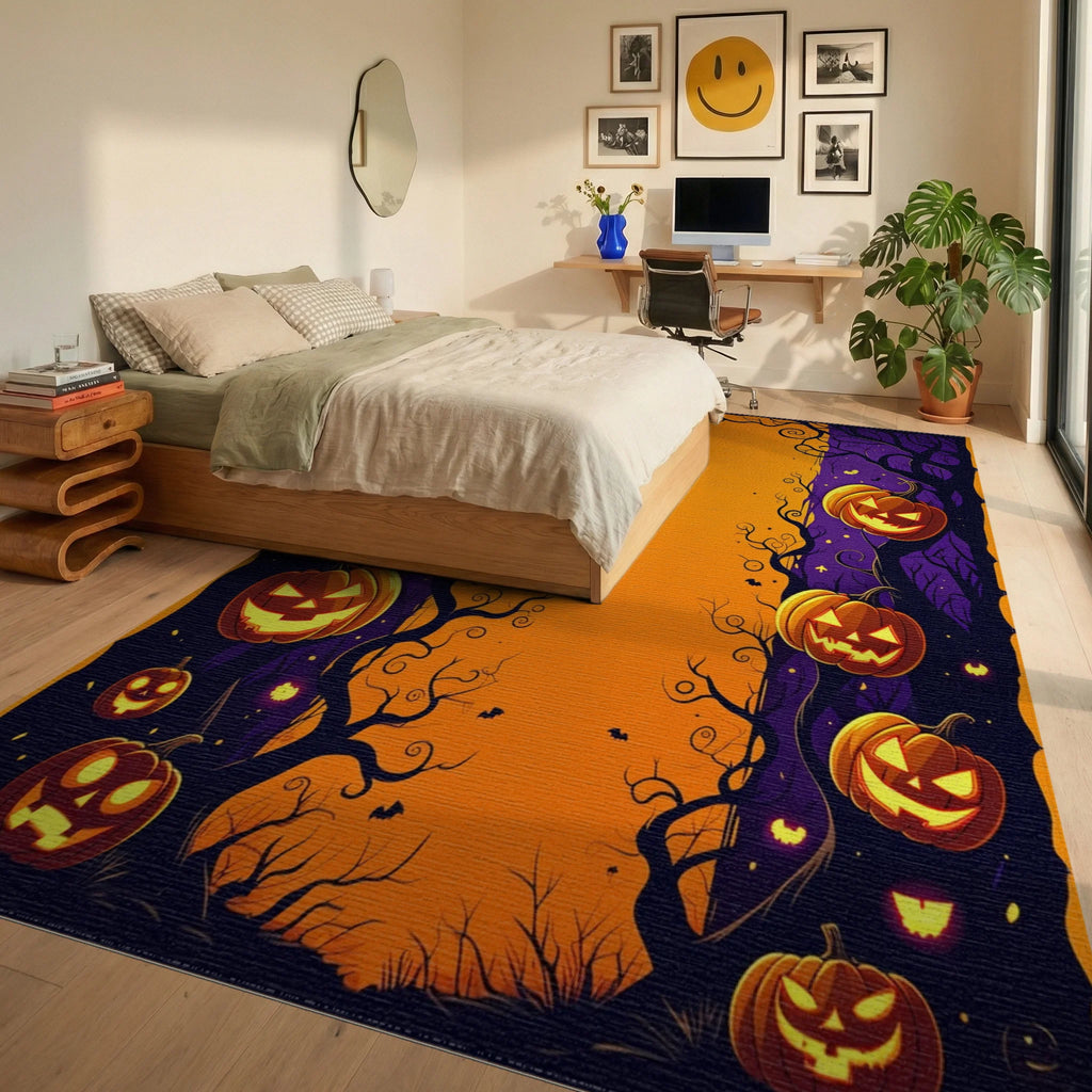 Creepy Halloween Jack O Lantern Design Rug - Bedroom View