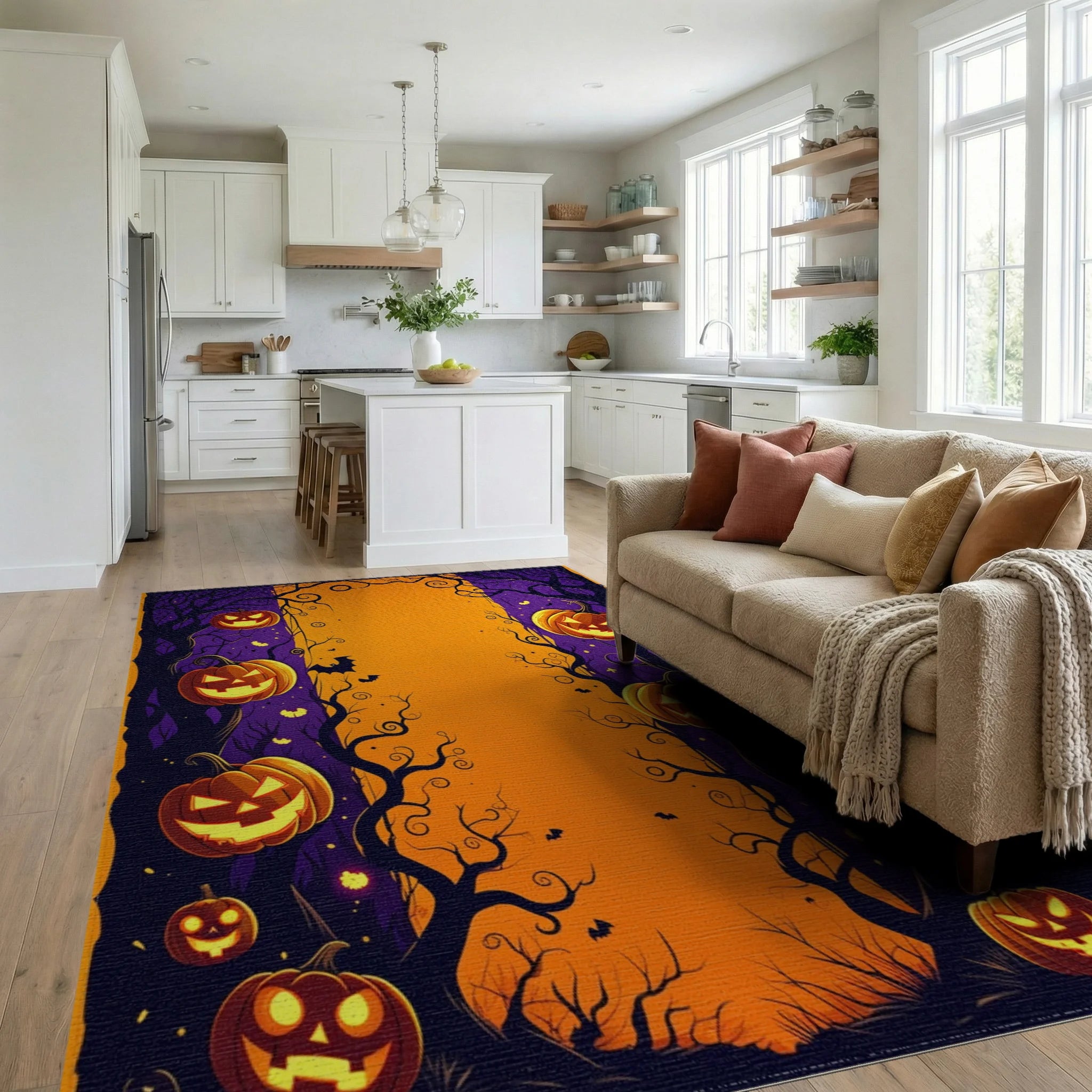 Creepy Halloween Jack O Lantern Design Rug - Living Room View