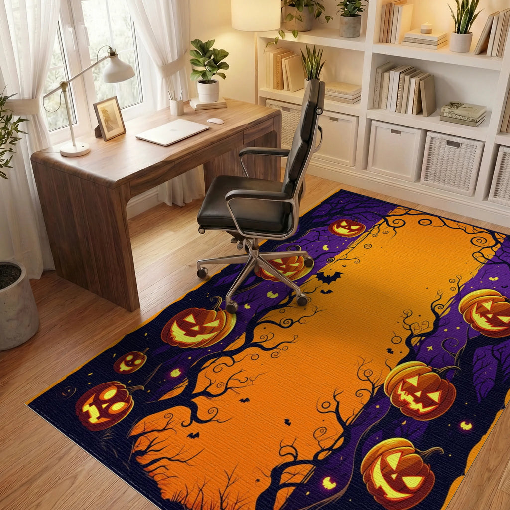Creepy Halloween Jack O Lantern Design Rug - Office View