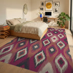 Crimson Abstract Diamond Medallion Rug Bedroom View