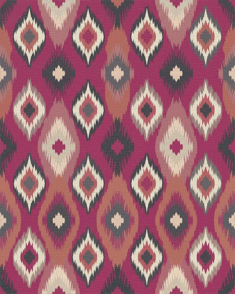 Crimson Abstract Diamond Medallion Rug - Cutout View