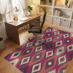 Crimson Abstract Diamond Medallion Rug Office View