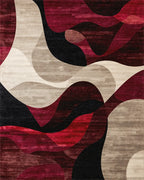 Crimson Abstract Flowing Waves Rug - Cutout View