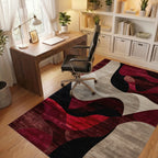 Crimson Abstract Flowing Waves Rug - Office View