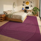 Crimson Abstract Wavy Line Enclosure Rug Bedroom View